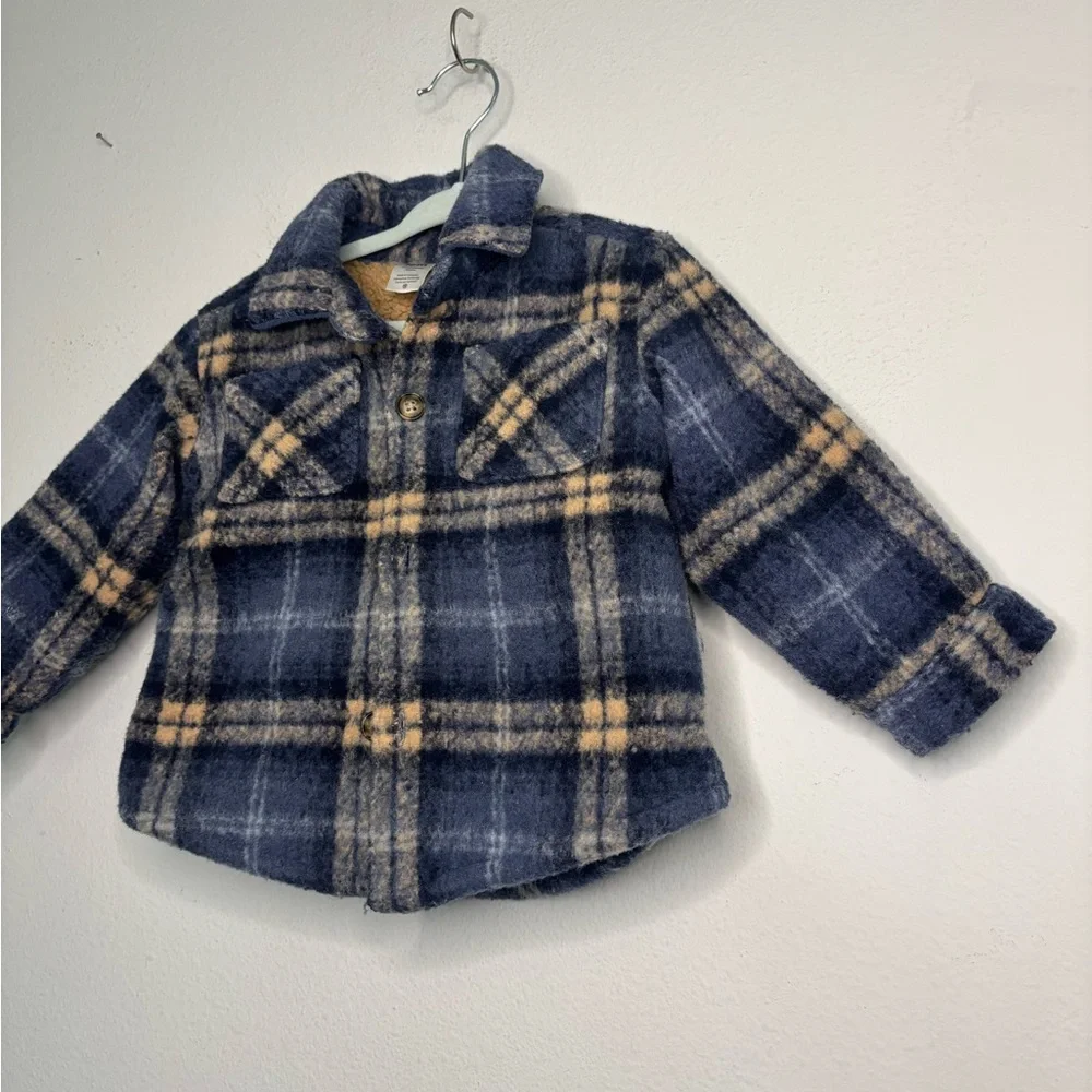 CARTERS SHERPA PLAID BUTTON UP BABY BOYS COAT SZ 18 MONTHS